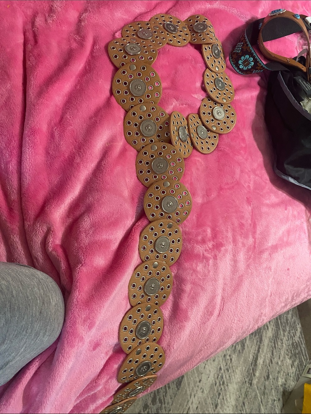 Brown Western Coin-Disc Leather Belt with Silver Accents